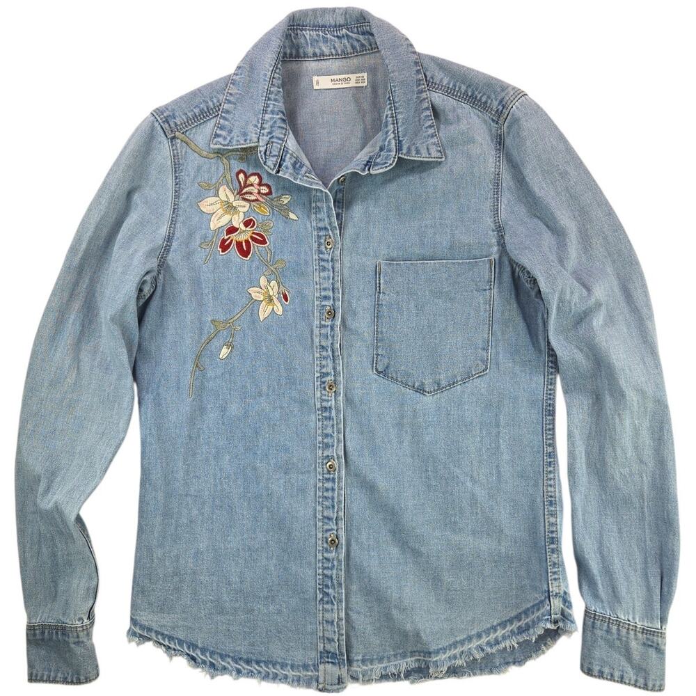 Mango | Embroidered Western Denim Shirt | Size XXS